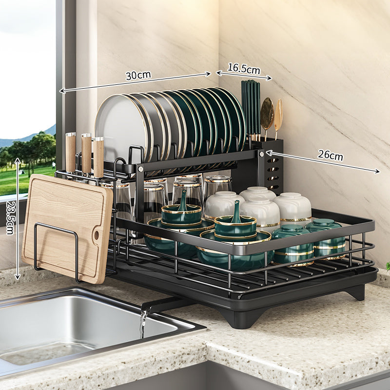 Kitchen Dish Drying Rack with Adjustable Stainless-Steel Organizer