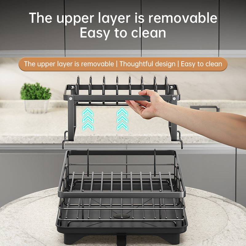 Kitchen Dish Drying Rack with Adjustable Stainless-Steel Organizer