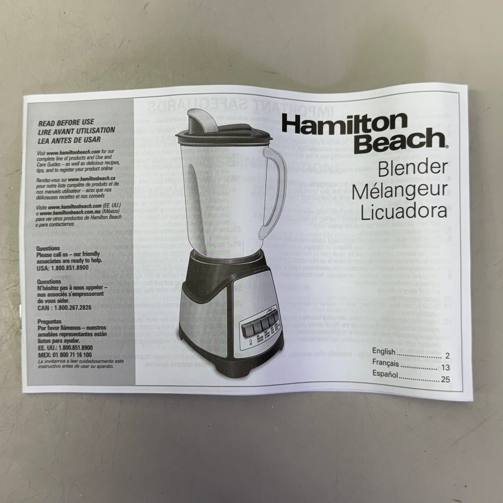 HAMILTON BEACH Power Elite Blender With 40 Oz Glass Jar 9"H Clear 58148G