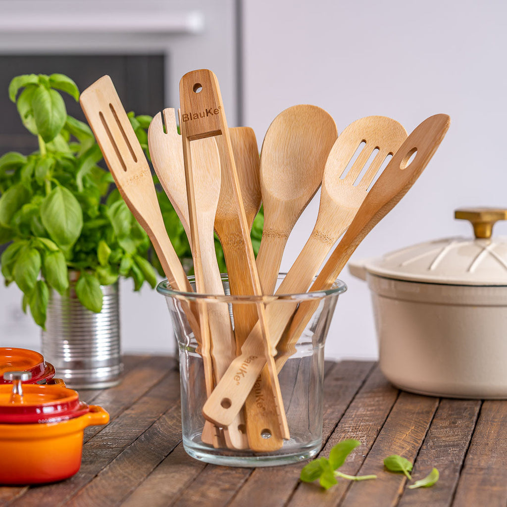 Bamboo Kitchen Utensils Set for Nonstick Cookware- 7 Pack