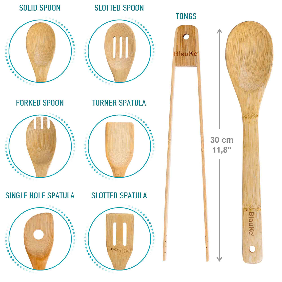 Bamboo Kitchen Utensils Set for Nonstick Cookware- 7 Pack