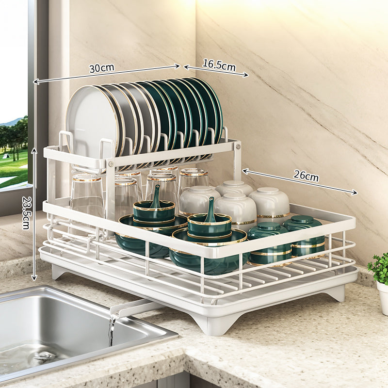 Kitchen Dish Drying Rack with Adjustable Stainless-Steel Organizer