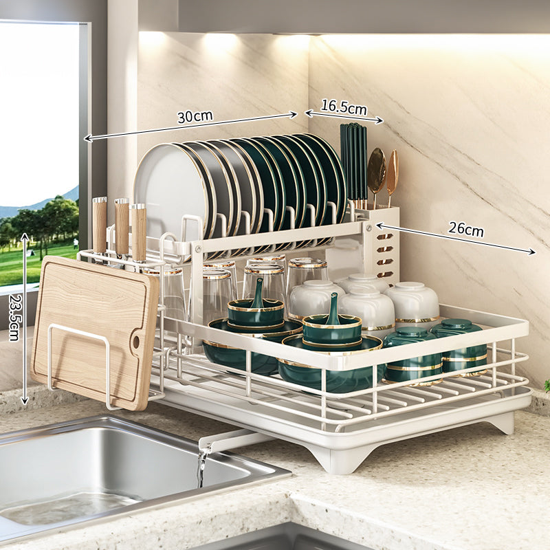Kitchen Dish Drying Rack with Adjustable Stainless-Steel Organizer