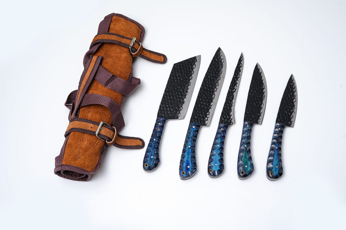 5-Piece Hand-Forged Kitchen Knife Set - Dragon Scale Carbon Steel