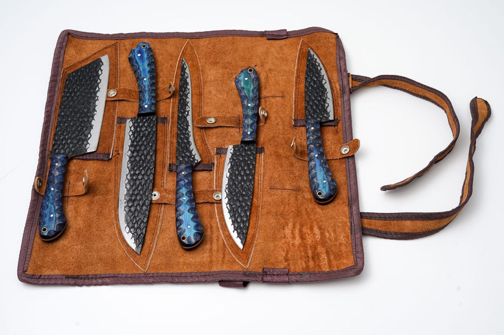 5-Piece Hand-Forged Kitchen Knife Set - Dragon Scale Carbon Steel