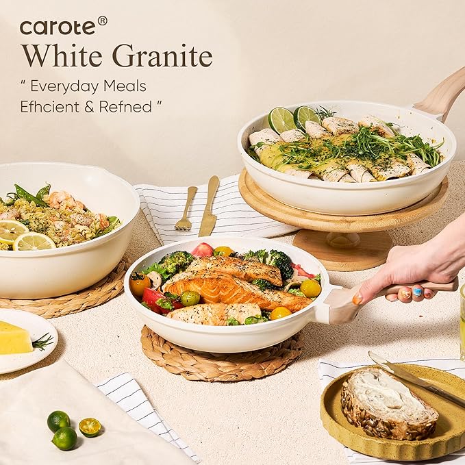 CAROTE White Granite Nonstick Pots and Pans Set