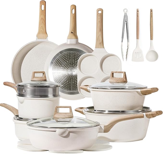 CAROTE White Granite Nonstick Pots and Pans Set