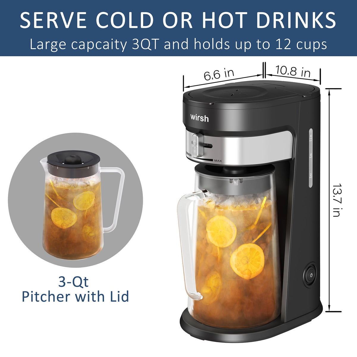 Wirsh Iced Coffee & Tea Maker with 3-Quart Pitcher